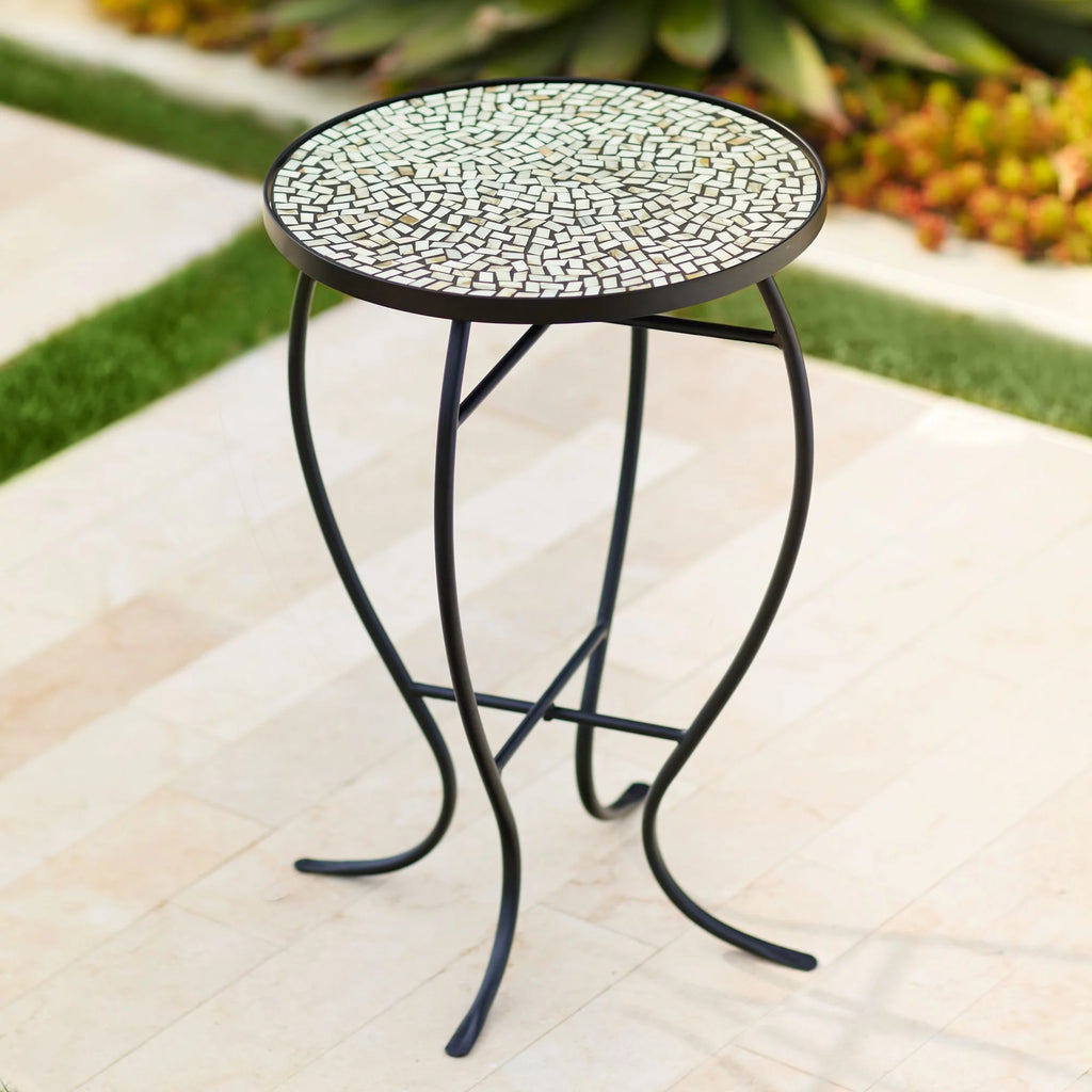 Black Round Outdoor Accent Side Table 14" Wide Mosaic Tabletop M276613