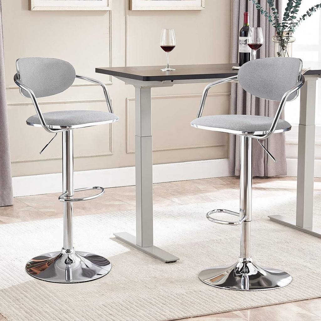 Grey Fabric Metal Swivel Bar Stools Set of 2 Z728