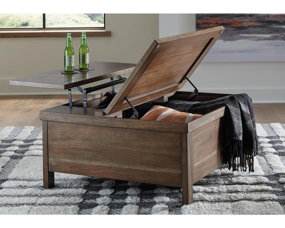Rustic Hinged Lift Top Cocktail Table with Hidden Storage W986934