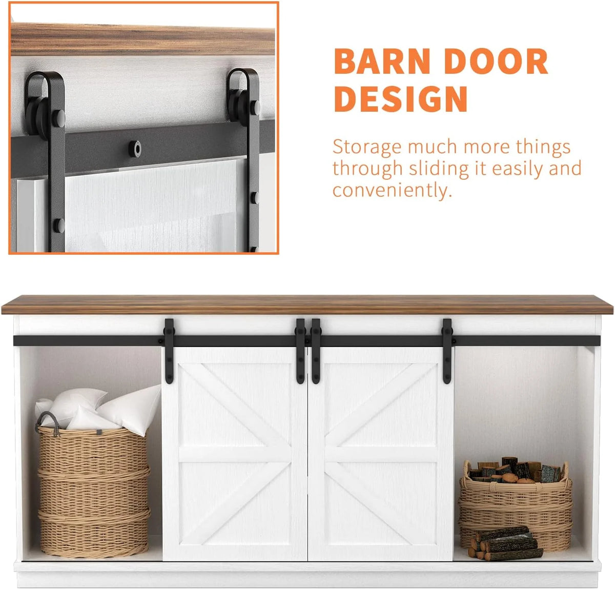 White 58 Inch TV Stand with Sliding Barn Doors W155623