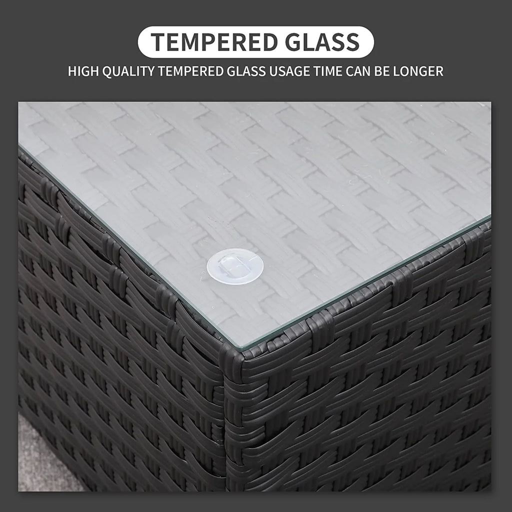 Black Wicker Square Patio Coffee Table with Tempered Glass Top K2065