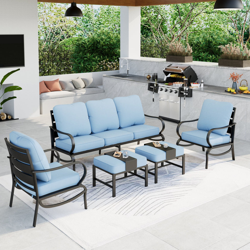 Blue Steel Sofa Outdoor Furniture Set U38960