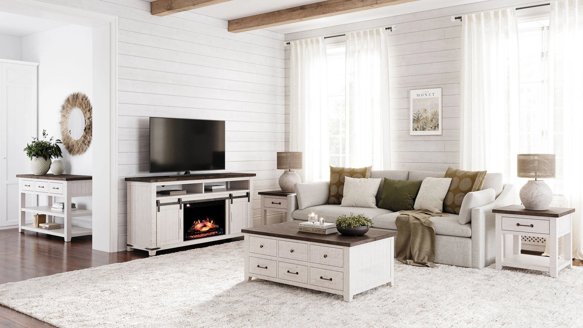 Solid Pine 64" TV Stand Console with Electric Fireplace L99174