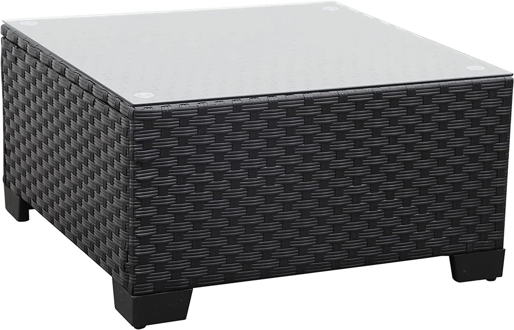 Black Wicker Square Patio Coffee Table with Tempered Glass Top K2065