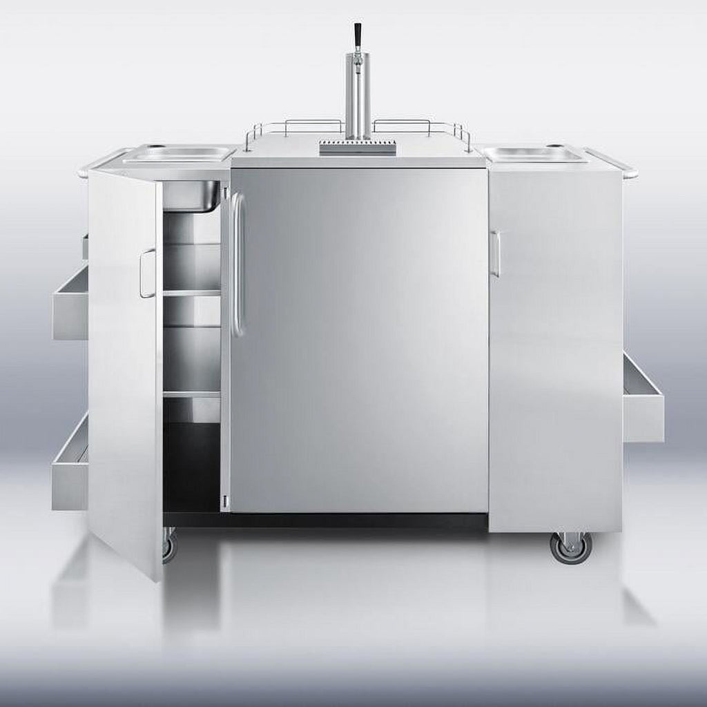 Outdoor Serving Cart with Beer Dispenser - Stainless Steel Y12477