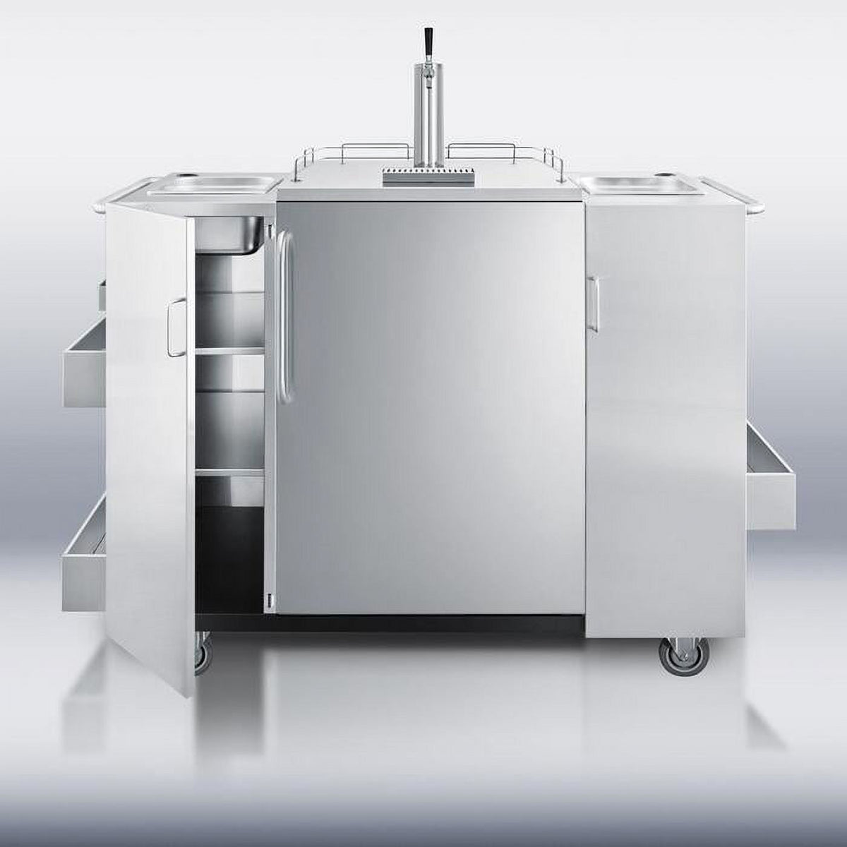 Outdoor Serving Cart with Beer Dispenser - Stainless Steel Y12477