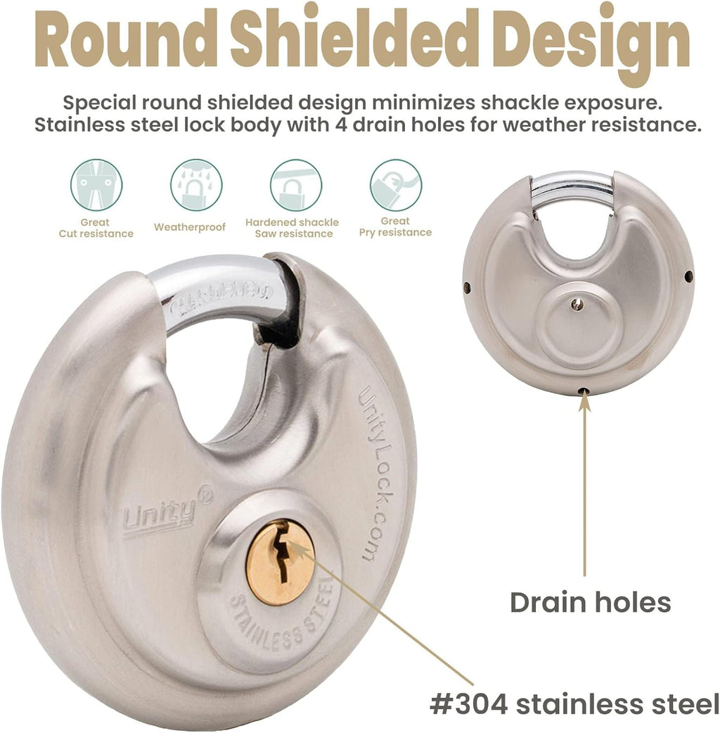 Stainless Steel Disc Padlock, 2-3/4" (70mm), Pack of 2 V498537