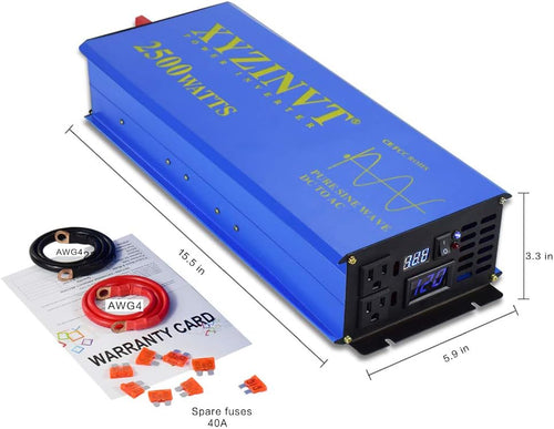 2500w Pure Sine Wave Power Inverter DC 24V to AC 120V with LED Display and Wireless Remote Controller G5336