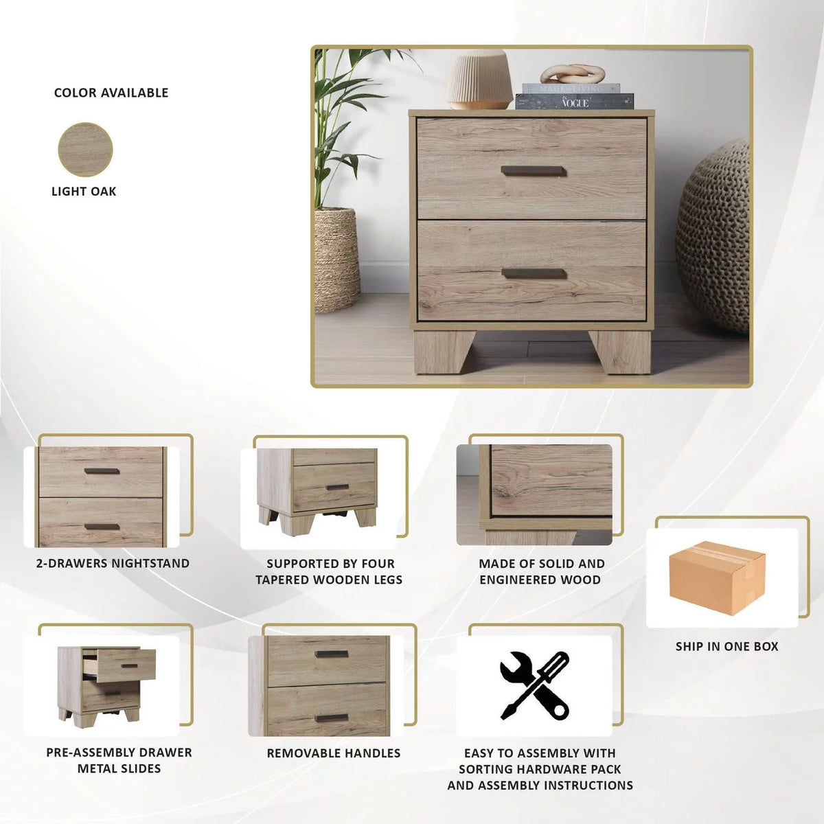 2 Drawers Light Oak Nightstand Z269932
