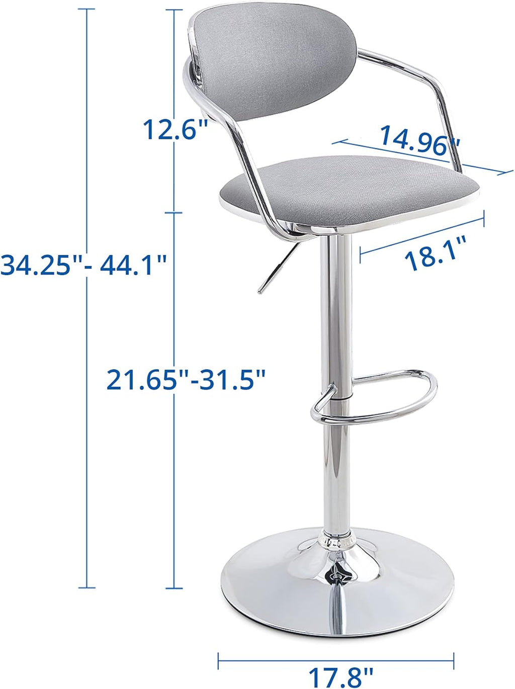 Grey Fabric Metal Swivel Bar Stools Set of 2 Z728