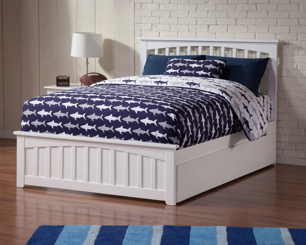 White Queen Platform Bed with Trundle R192653