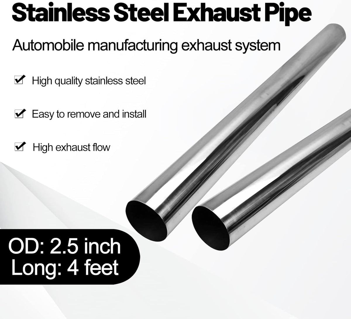 2.5'' OD T-304 Stainless Steel Exhaust Pipe Tubing 4ft. Long Pack of 2 K480