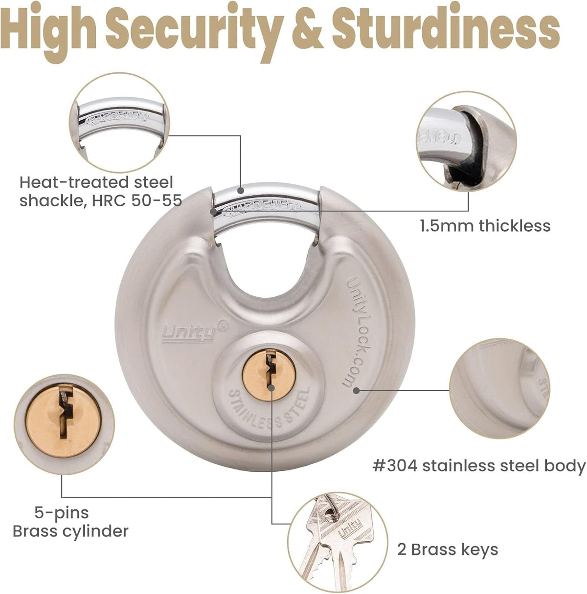 Stainless Steel Disc Padlock, 2-3/4" (70mm), Pack of 2 V498537