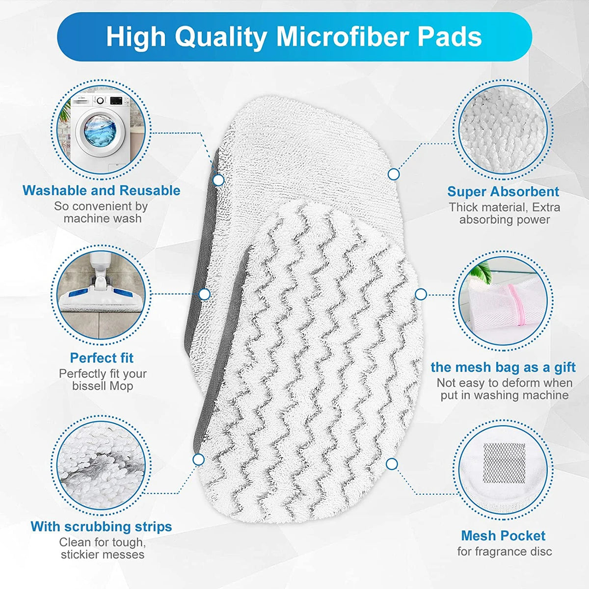 6 Pack Washable Steam Mop Pads Replacement L3041