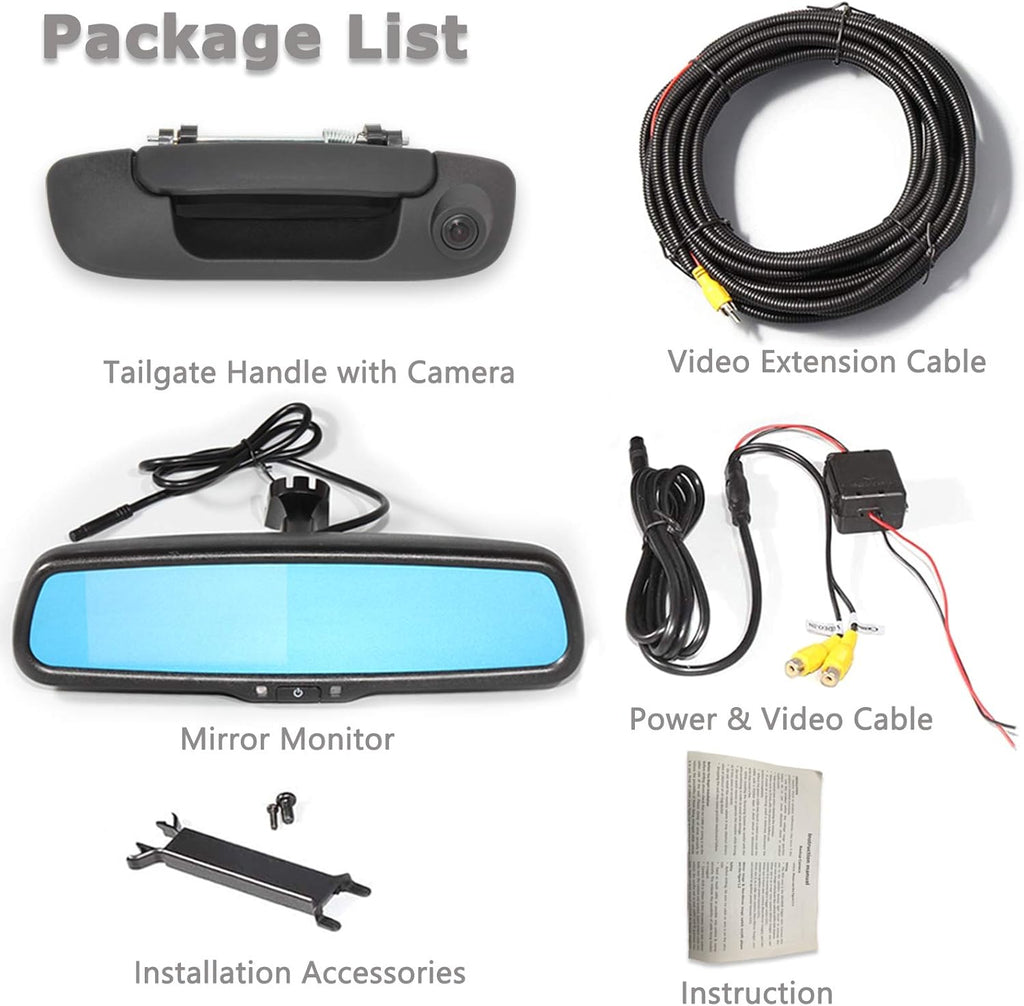 Tailgate Handle Backup Reverse Camera with 4.3 inch Rear View Mirror Monitor Kit R46980